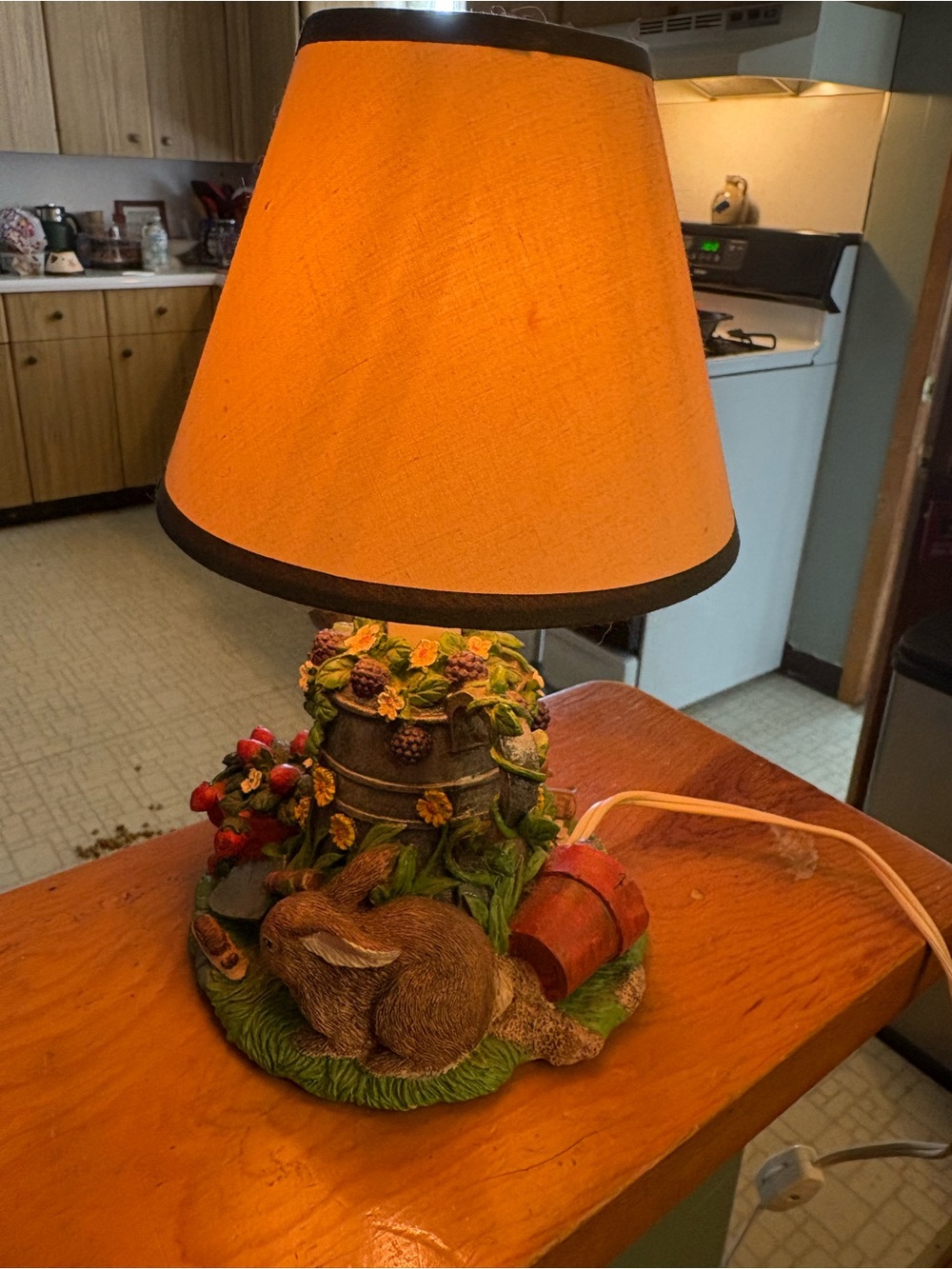 Decorative Orange Shade Rabbit Table Lamp with Garden Base